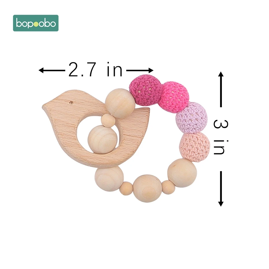 Bopoobo 1PC Baby Rattle Crochet Beads Infant Toys Crib Mobile Bed Bell Toy Pram Cart Chain Wood Elephant Stroller Mobile Newborn - Цвет: Pink Bird Rattle