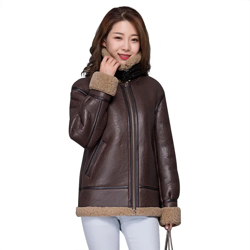 

women's clothing jacket women Double-faced Fur coat parka sheepskin Genuine Leather warm thick real wool fur liner brand