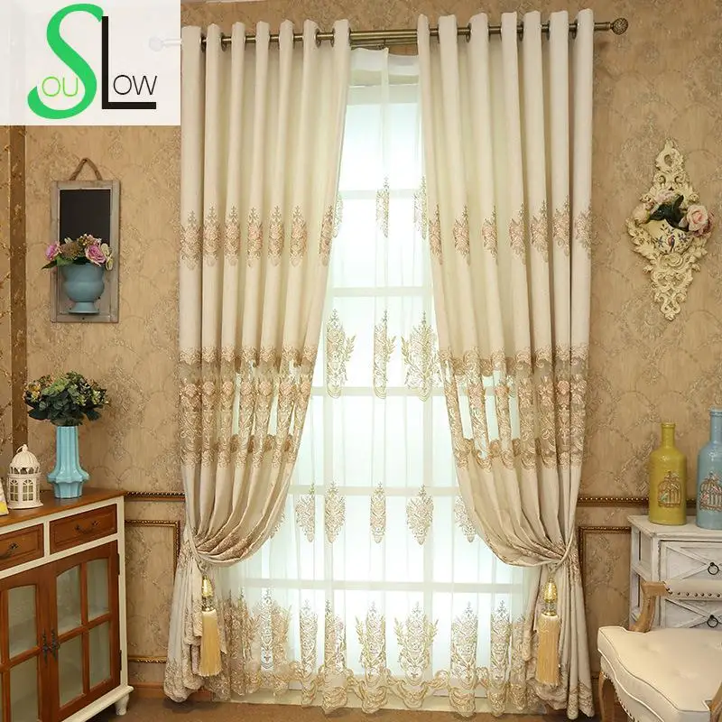 [Slow Soul] 2016 New European Embroidery Korean Garden Living Room Bedroom Curtain Blackout  Embroidered  Luxury Curtains