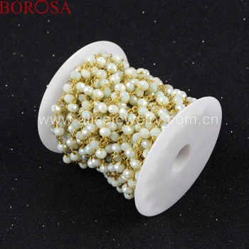 

BOROSA Quartz Beads Chains, Gold Color Silver Color Beads For Jewelry Making ,Light Yellow-Green Quartz Jewelry Finding JT024