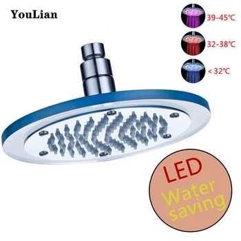 

3 color-temperature LED top spray glowing in the dark nozzle water saving shower head Acrylic faucet Bath Shower Faucet Bathroom