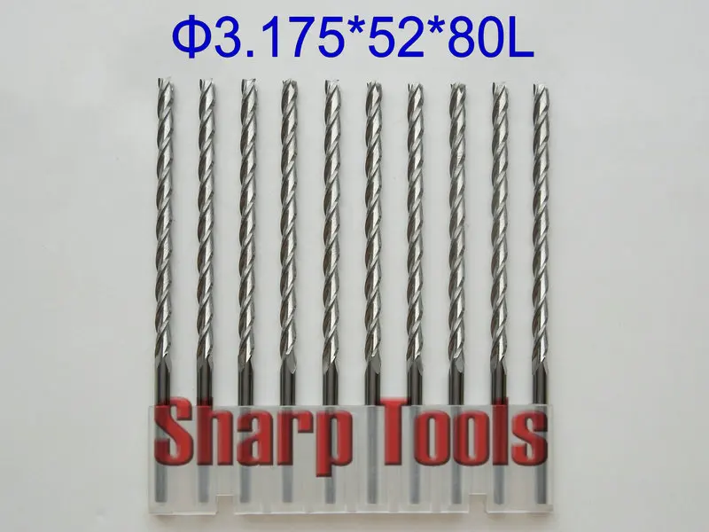 

NO Chip 3.175*52MM 3 Flute Spiral End Mill Tungsten Carbide Milling Cutter, 10pc/set CNC Router Cutters for Wood Cutting Milling