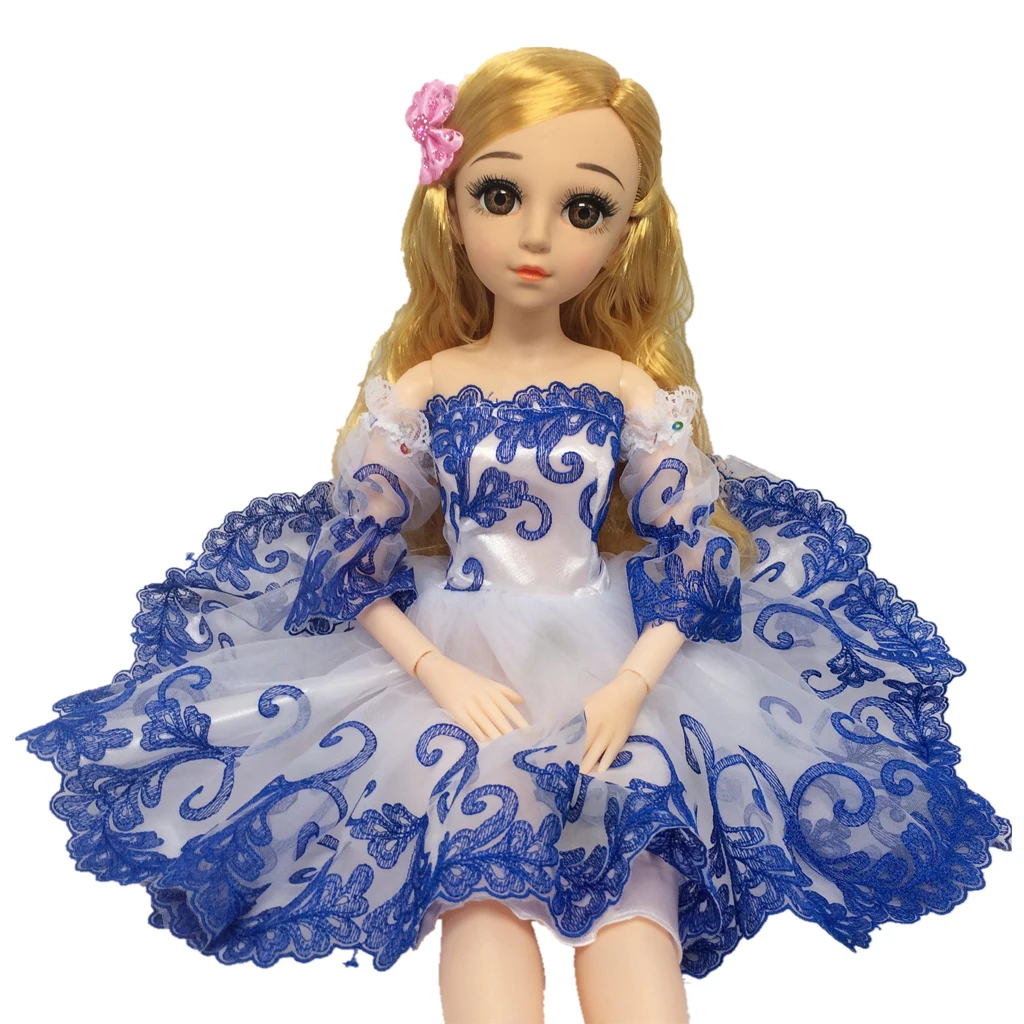 Puff Sleeve Off Shoulder Dress Princess Dress for 1/3 BJD DOD Dollfie Night Lolita Doll Wedding Party Outfit Blue
