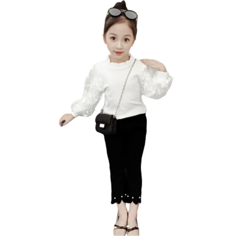 Girls Blouse White Lace Puff Long Sleeve Autumn Cotton Baby Toddler Teenager Girl Shirt Kids Tops Children Clothes A3035