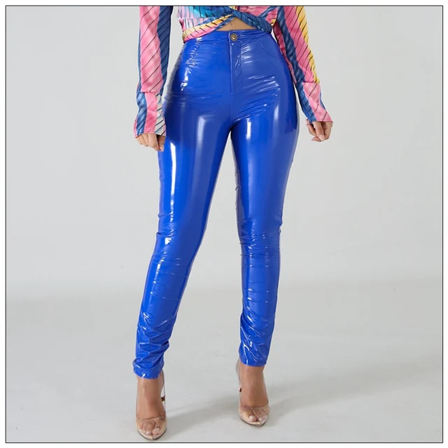 Faux Leather Leggings Large Shiny 