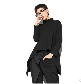 

BZBFSKY Vintage Black Turtle Neck T Shirt Women Plus Size Kawaii Casual Long Sleeve Irregular Tops Korean Clothes New