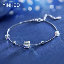 YINHED Мода постепенное изменение цвета Кристалл Кубический браслет подлинный 925 стерлингового серебра цепь звено браслеты для женщин подарок ZB025