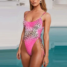 Микро купальник, стринги, сдельный купальник, Леопардовый, с завязками по бокам, купальник, сексуальный Монокини, купальник с глубоким вырезом, с высокой талией, купальник
