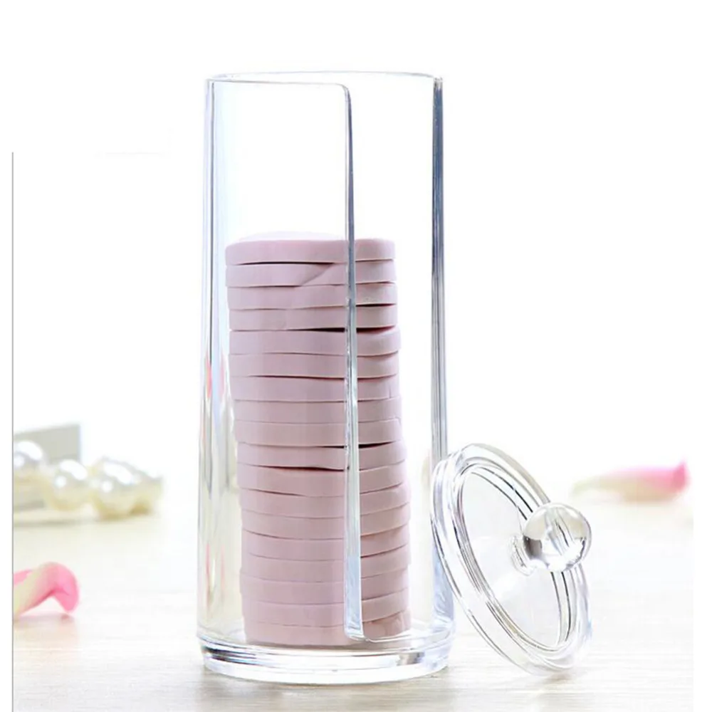 

Transparent Acrylic Round Container Makeup Pad Organizer Box Protable Cosmetics Cotton Swab Storage Case Makeup Tool Accessories
