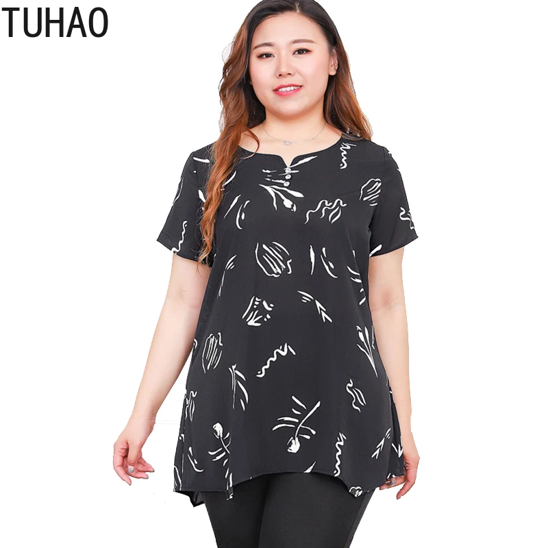 

TUHAO Plus Size Shirts 10XL 9XL 8XL OFFICE Lady Blouses Women Summer Tops Large Size Blouse Black Beading Elegant Mother Shirt