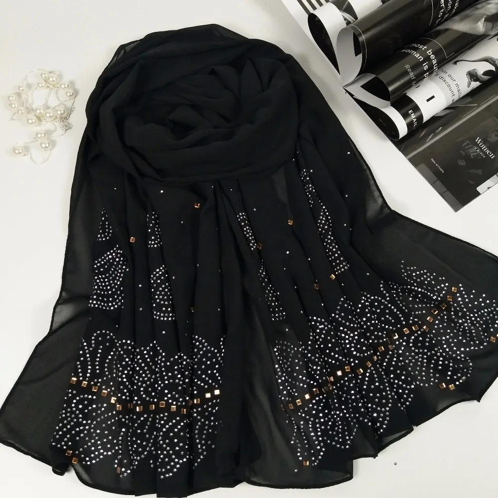 M5 высокого качества с цветочным принтом и искусственными бриллиантами пузырь шифон хиджаб шали и шарфы для женщин 180*75 см, 10 комплектов в 1 партии вы можете выбрать цвета