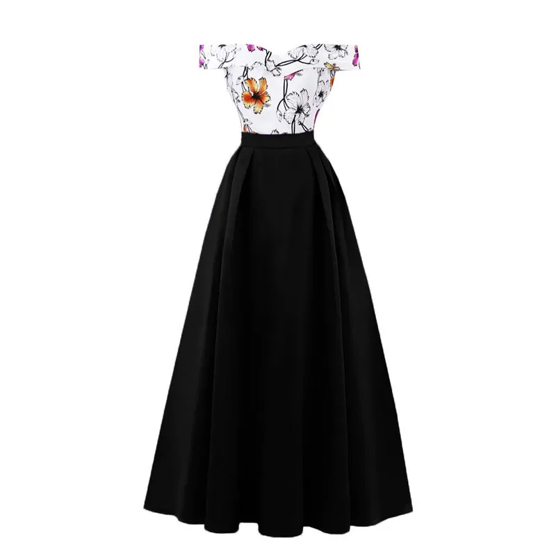 JLI может вечернее платье с цветочным рисунком, длинное платье с вырезом лодочкой и коротким рукавом, Платье макси с открытыми плечами, красное черное женское элегантное платье размера плюс