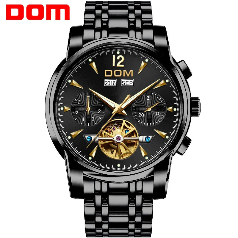 Switzerland Dom механические часы с турбийоном мужские роскошные брендовые автоматические спортивные часы полный стальной водонепроницаемый Relogio Masculino - Цвет: M-75BK-1MW