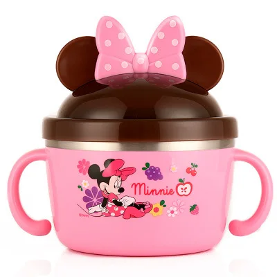 Disney детская посуда Ланч-бокс из нержавеющей стали для студентов креативная милая детская чаша с двумя ручками - Цвет: Pink