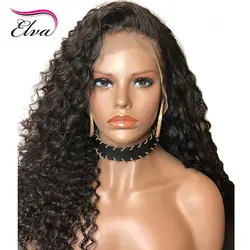Волосы ELVA 150% Плотность 13*6 Синтетические волосы на кружеве человеческих волос парики для черный Для женщин предварительно свободные