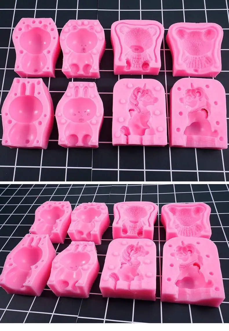 

4pcs stereoscopic Bear Brown Coony rabbit unicorn silicone resin mold DIY jewelry pendant crystal liquid epoxy mold craft tool