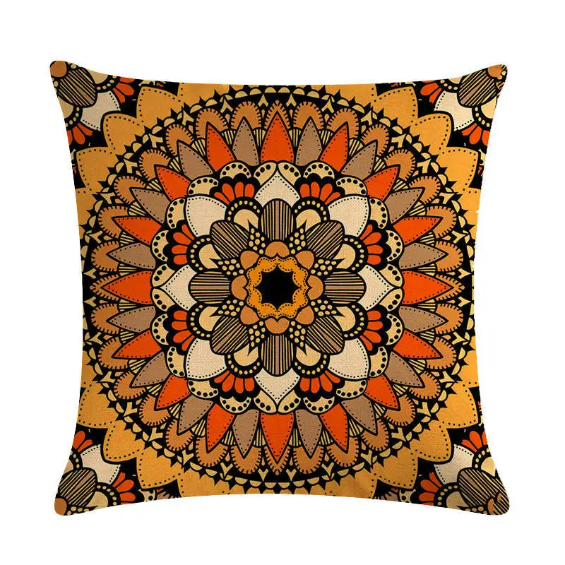 Retro Floral Cushion Cover Mandala Geometry Print Linen Pillow Covers Home Colorful Decor Sofa Couch Bed Decorative Case 45x45cm