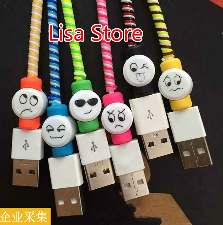 100pcs Cute Facial Expression USB Charger Cable Protector