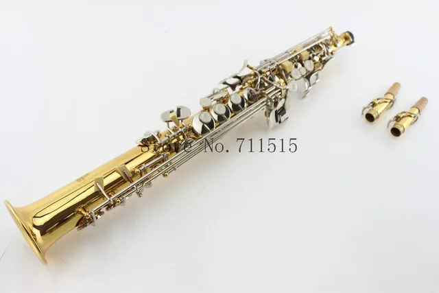 Cheap Professional Bb Soprano Straight Saxophone Gold Body Silver Key Plated Saxophone Soprano Sax Music Instrument