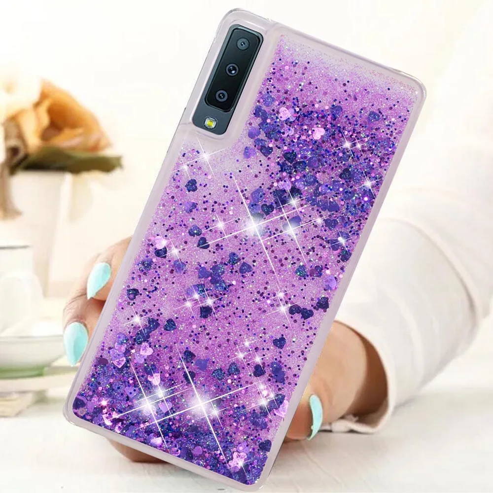 Liquid Case For Samsung Galaxy A7 2018 A750 Luxury Glitter Heart Soft Phone Cases SM-A750F | Мобильные телефоны и