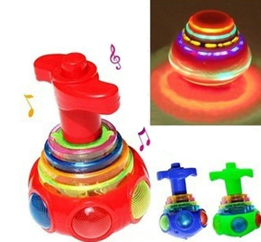 Colorful Laser Color Flash LED Light Toy Music Gyro Peg Top Spinner