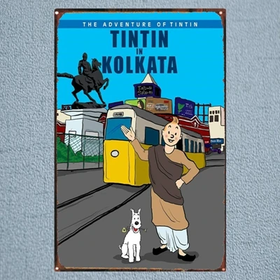 Tintin мультфильм кино жестяная вывеска металлическая пластина железная живопись детская комната настенный бар кофе домашнее искусство Ремесло Декор 30X20 см DU-1018 - Цвет: DU1037