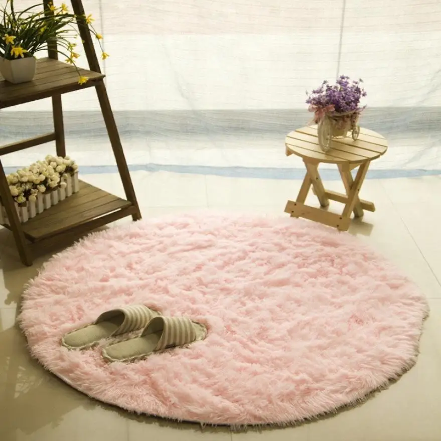 

Family Bathroom Stylish Round Multicolo Coral Fleece Soft Bath Bedroom Floor Shower Round Mat Rug Non-slip m22