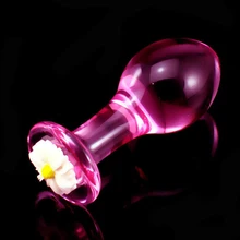 Pink Glass Anal Butt Plugs with Flower G-Spot Stimulator Sexy Massager Crystal Sex Toy Glass Dildo Female Masturbation Product