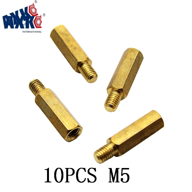 AXK 10PCS M5 Copper Brass Pillars Standoff Circuit Spacer PCB Board Nut