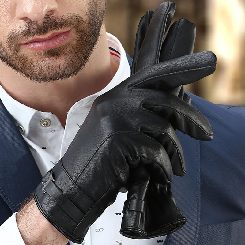 

Men's Gloves Black Winter Mittens Keep Warm Touch Screen Windproof Driving Guantes Male Autumn Winter Leather Gloves Business