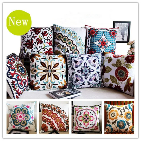 Cotton Canvas Embroidery Flowers Pillow Cushion /Decorative sofa Cushions Home Decor Throw Pillow ( do not include inner pillow)