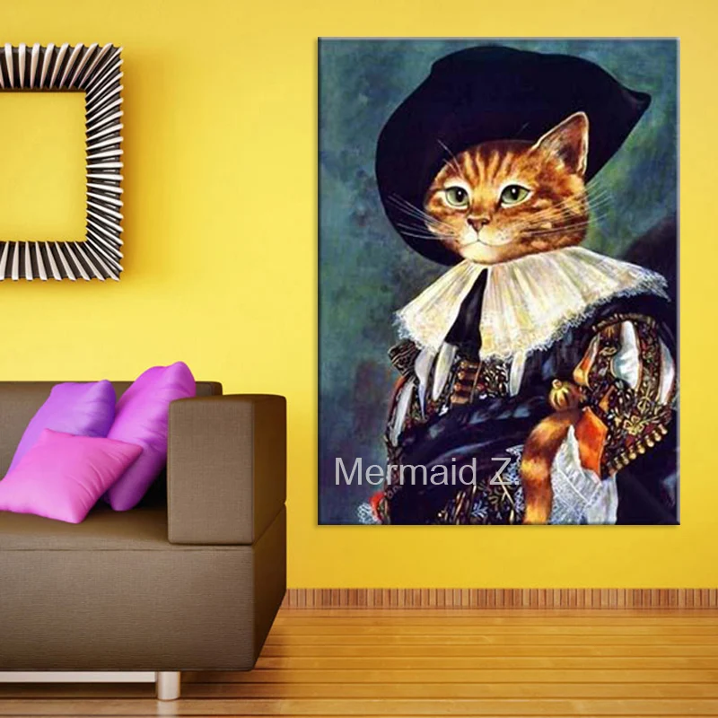 

Free Shipping 100% Hand Painted Oil Paintings Picture Napoleon Cat Animal Art Pictures On Canvas For Home Decoration