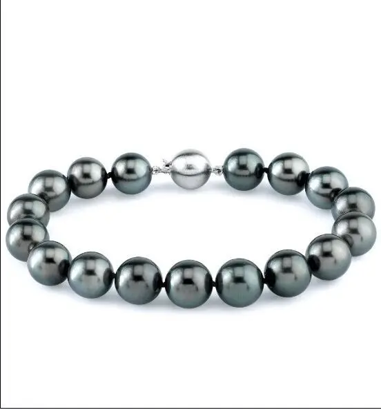 

TAHITIAN GENUINE BLACK PEARL BRACELET 7.5-8"9-10MM ROUND AAA