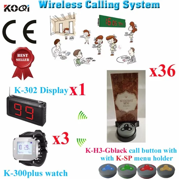 K-302+K-300plus+K-H3-Wblue+K-SP 1+3+36+36 Wireless Table Bell Pager System