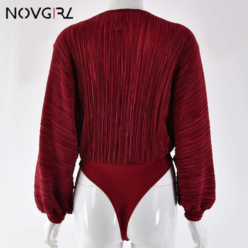 Novgirl Sexy Deep V Neck Long Sleeve Loose Women Jumpsuit 2019 Spring Autumn Patchwork Fashion Bodysuit Clubwear Casual Overalls black corset bodysuit