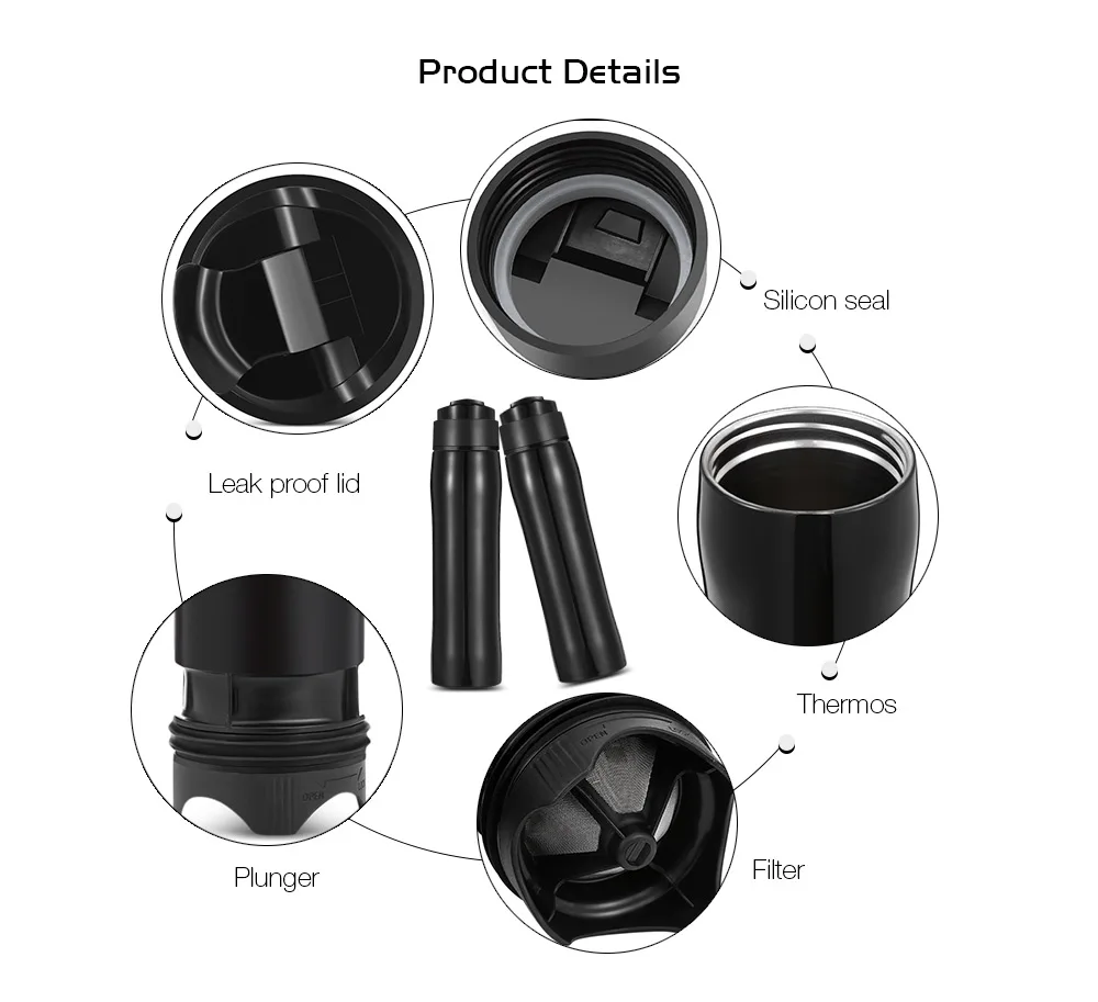 Self-lock Portable French Press Coffee Tea Maker Bottle with Separation Filter