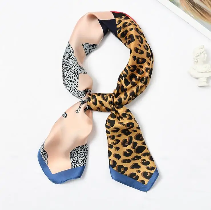 Yishine 70x70 см шелковый шарф для женщин леопардовый принт с животными Многофункциональный ручной квадратный шарфы для платки обёрточная бумага Бандана Маленький хиджаб - Цвет: Синий