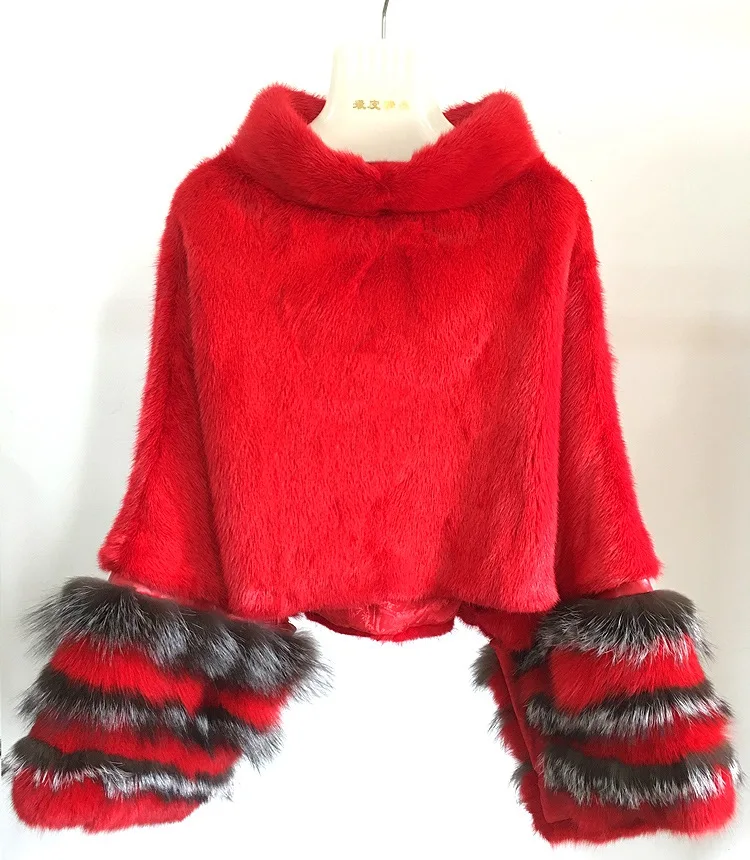 luxury brand genuine natural mink fur poncho coat (20)