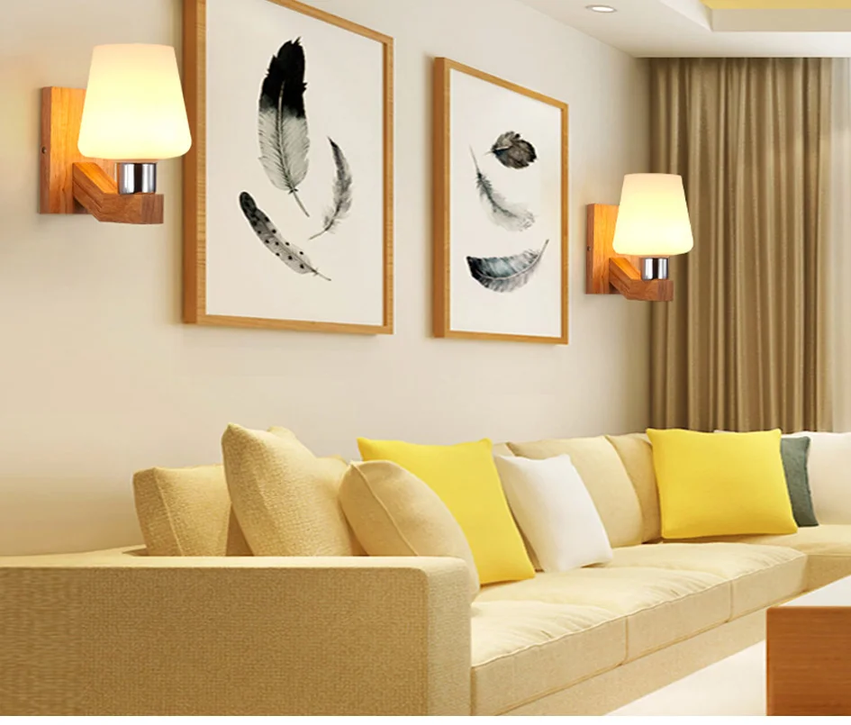 E27 Bulb LED Wall Lamps Sconce Home Hotel Bed room living Corridor Gallery Lighting Modern Nordic Wood Glass Decorative Light (16)
