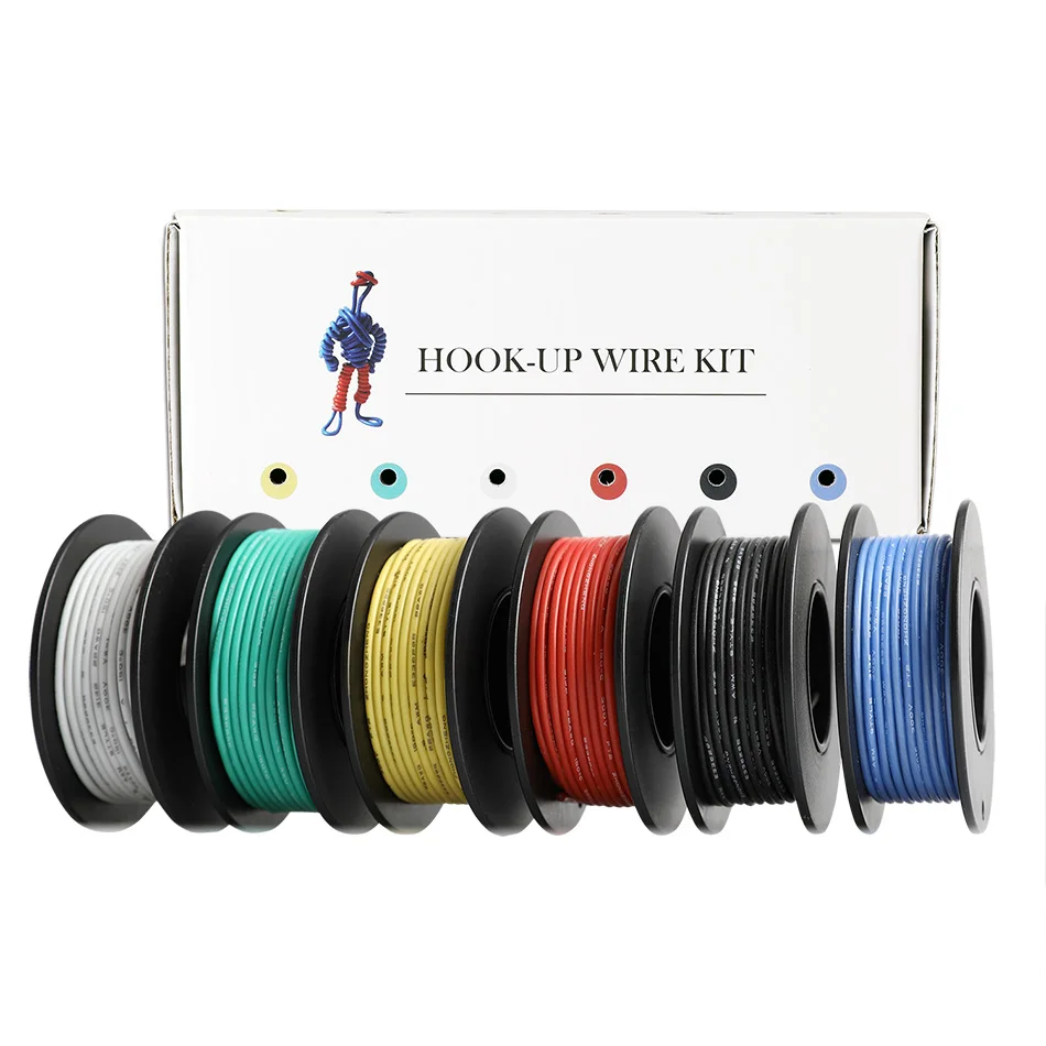 유연한 실리콘 전선, 고무 절연 주석 도금 구리, 54 m/box, 177ft 훅업 연선, 22 AWG UL3132, 300V, 6 가지 색상