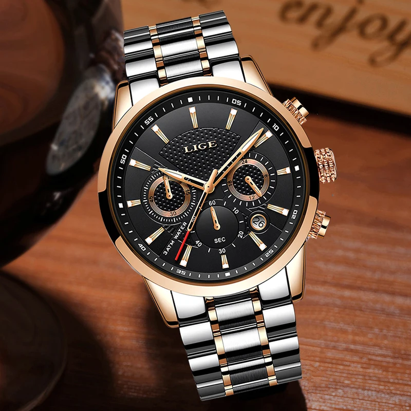 

LIGE Fashion Sport Mens Watch Luxury Brand Quartz Watches Men All Steel Waterproof Chronograph Clock Relogio Masculino