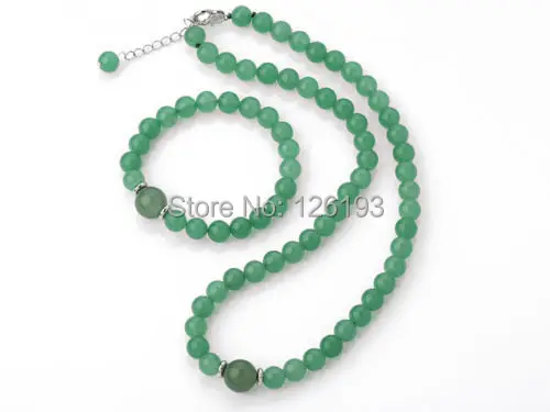 

Nice FAB 8mm Green Aventurine stone Necklace and Matching Bracelet Jewellery Set