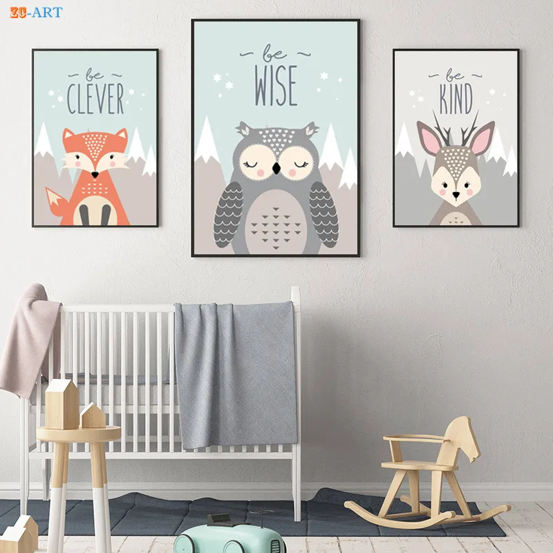 Woodland Nursery Prints Wall Art Animals Canvas Painting Bedroom Fox