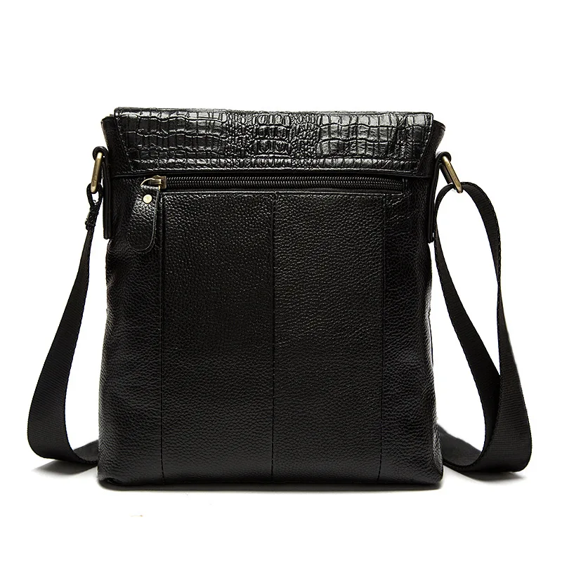 Genuine Leather men's shoulder bag business first layer of leather crocodile pattern men bag vertical Messenger bag