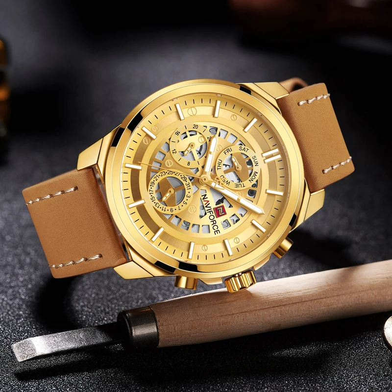 2018  NAVIFORCE Mens Watches Top Brand Luxury Waterproof 24 hour Date Quartz Watch Man Leather Sport Wrist Watch Men Waterproof Clock (3)