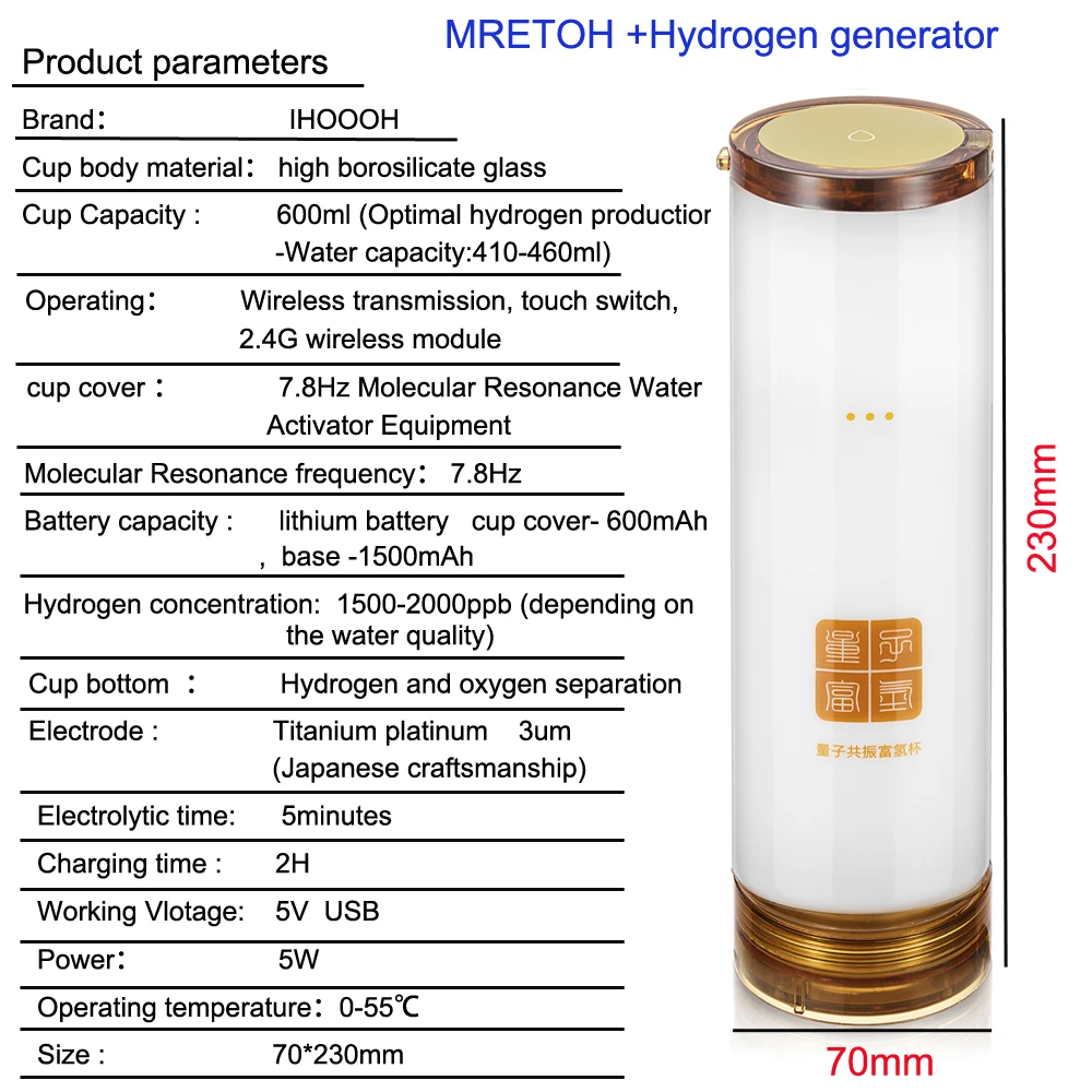 Высокая H2 содержание водорода генератор и молекулярный резонансный эффект технологии MRET OH два-в-одном водород богатая бутылка воды/чашка