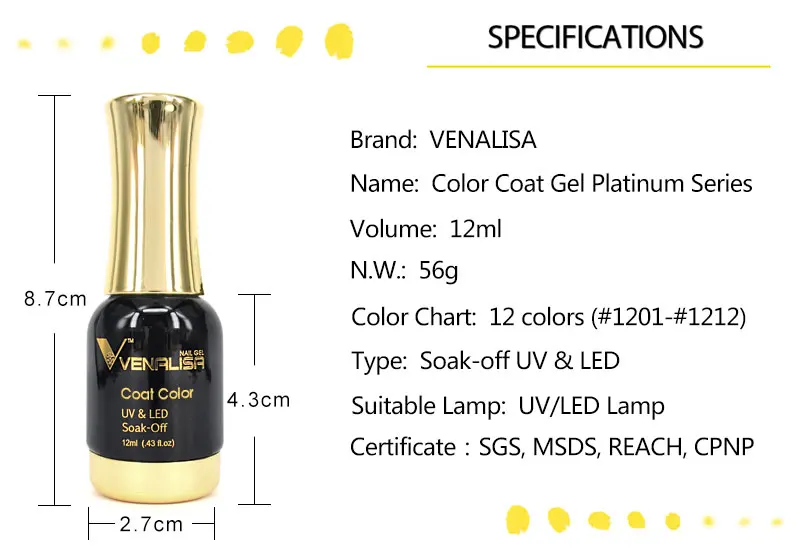 60752 Новинка Venalisa поставка ногтей Venalisa 12 мл 12 цветов супер алмазные Блестящие Блестки блесток Звездная Платина краска гель