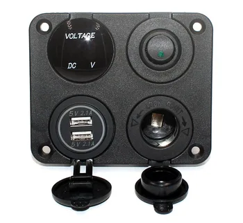 

4 hole panel: Dual USB Charger + Voltmeter +12V Socket Cigarette Lighter + On-Off Switch