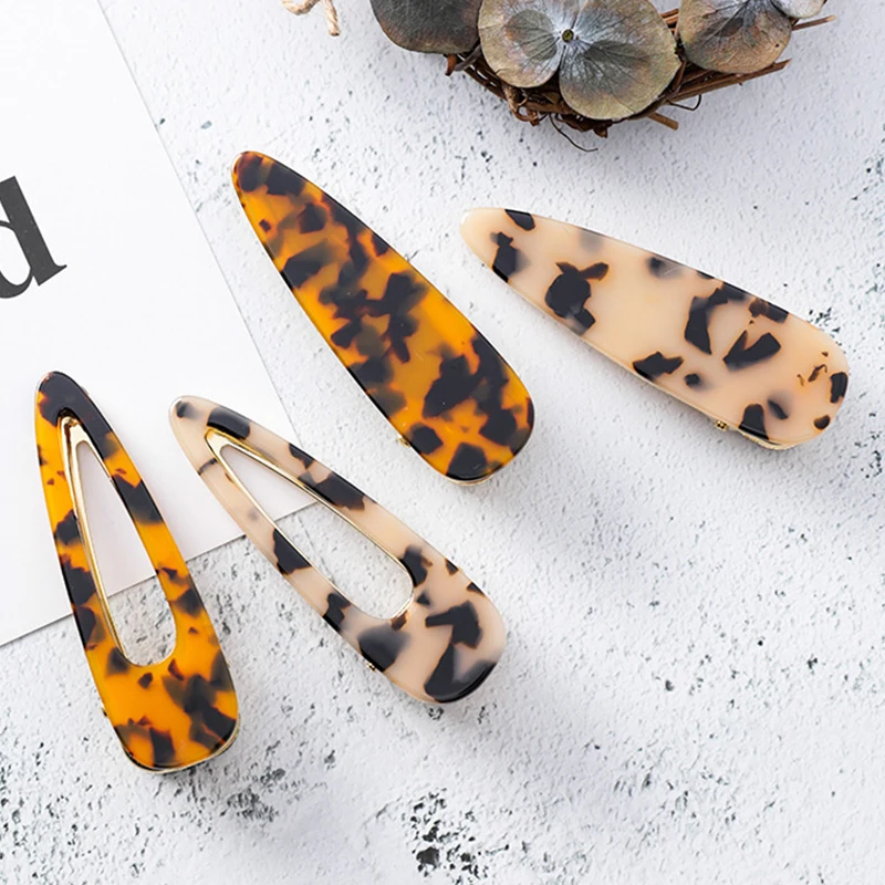 

2019 New Fashion Simple Hairpins Acrylic Leopard Print Word Clips for Women Girls Side Clip Headwear Hairpin Headdress Tool