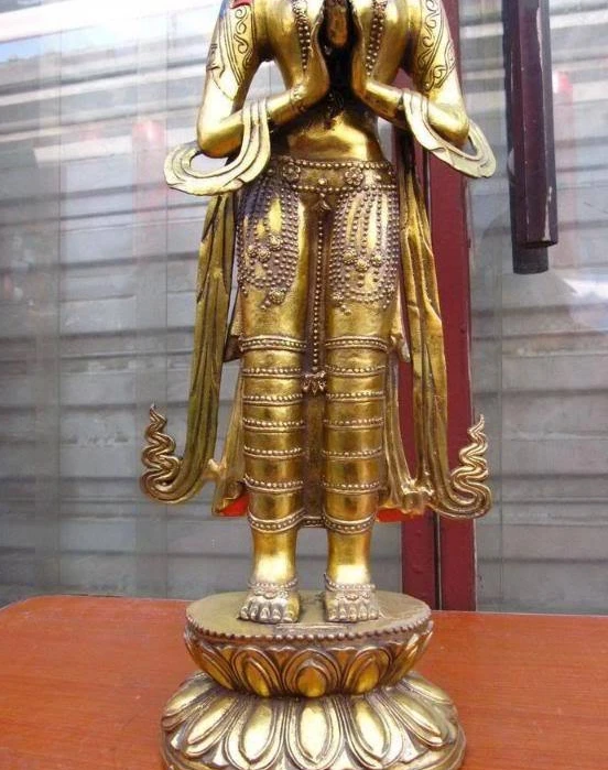 

Tibet Buddhism Copper Bronze gild Stand TaRa Kwan-Yin Guan Yin Buddha Statue